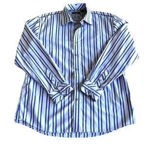 Zagiri Dress Shirt Men's Striped Flip Cuff Button Size XL Light Blue